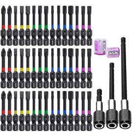 Magnetic Bits For Impact Driver, One Font Bit Set, With Magnetizing/Demagnetizing Ring And 3Pcs Black Self-Locking Long Extension Rod(50Pcs)