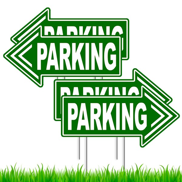 4PC Directional Parking Signs Arrows with Stakes - 15x8 Double