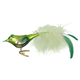 Inge-Glas Christmas Tree Decoration with Star Crown, Hand-Painted and Mouth-Blown, Green Bird, 10.5 cm