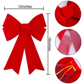 ANECO 2 Pack 12 x 18 Inches Red Christmas Bows Christmas Wreaths Bows Xmas Plastic Bows for Christmas Tree, Garland and Outdoor Decoration (Color B, 12 x 18 inches)