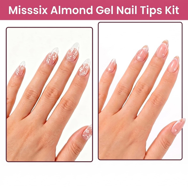Misssix Short Almond Gel Nail Kit, 432Pcs Pre Etched Clear