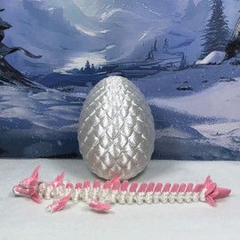 Generic 3D Printed Dragon with Dragon Egg, Articulated Pink and White Axolotl Dragon, 8.25"" Pink and White Axoltl Dragon, Fidget ADHD Sensory Toy Executive Desk Toy D041