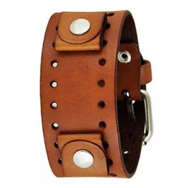 NEMESIS BN-B Basic Brown Leather Cuff Watch Band 20mm - Length S - 9.5 inches