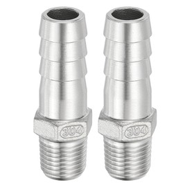 PATIKIL 304 Stainless Steel Barb Hose Fitting, 2 Pack 1/2" Hose Barb x 1/4" NPT Thread, Pipe Connector Adapter Quick Fittings for Bore Air Water Connecting