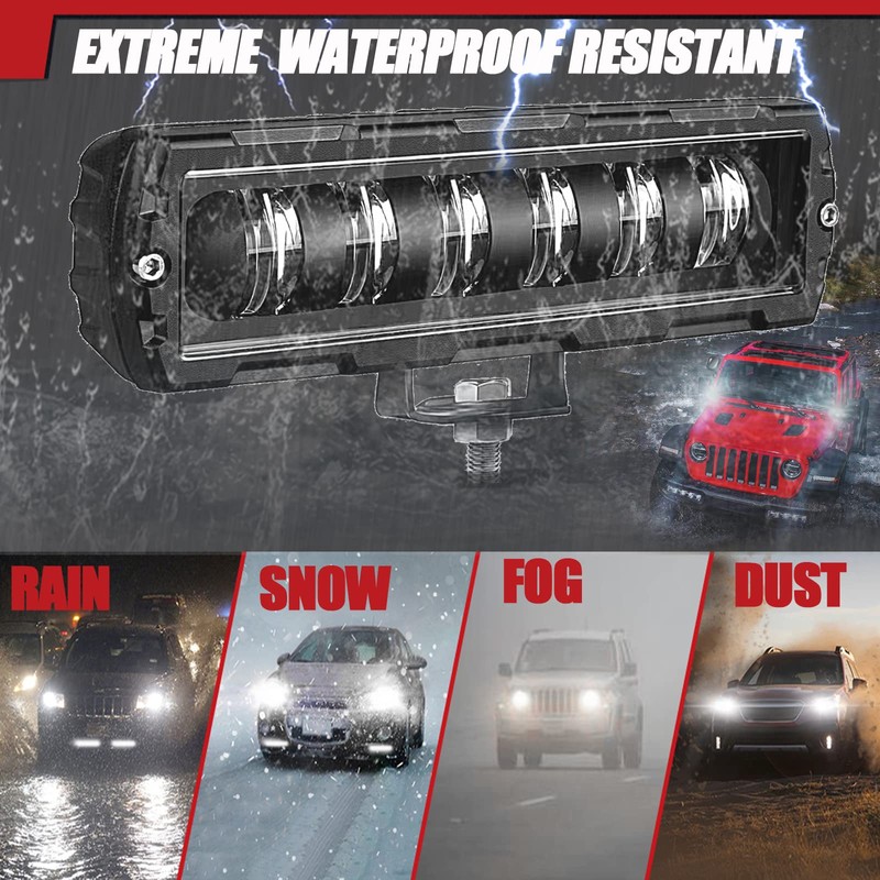 Adzoon 6 Inch LED Light Bar 2PCS 60W Single Rows
