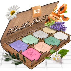 LOG-Beauty Élégance Naturelle Luxury Soap Set - 8 Natural Soaps in Elegant Wooden Box - Wellness Gift for Women & Men