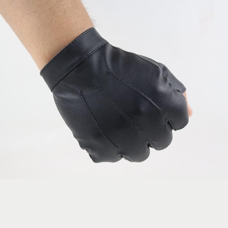 Fingerless Leather Men's Half Finger Gloves Men's Leather Non-Slip Motorcycle
