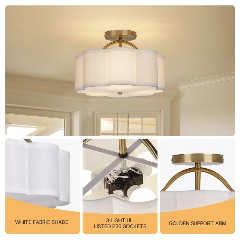CALOKES Semi Flush Mount Ceiling Light, 11.8" Modern 3-Light Fixture