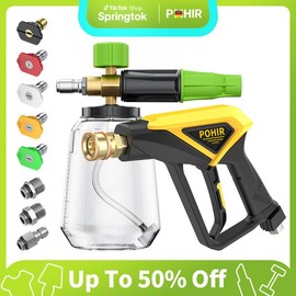 Springtok Pohir High Pressure Washer Foam Cannon Kit, 4500 PSI Short Handheld And Foam Lance With 5 Nozzle Tips,1 Liter,Car Motorcycle Cleaning - Size: Spray Lance,Foam Cannon,Nozzle tips,Adapters