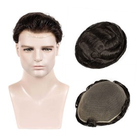 Amiable Toupee for Men Human Hair Full French Lace Man's Hair Replacement Systems Soft Bleached Frontal natural looking hair patch for men,6 * 8 Inche #1B