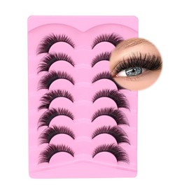 Fox Eye Lashes Natural, Wispy False Eyelashes Clear Band, Fluffy Faux Mink Lashes for Naturally Elongated, Captivating Eyes - 7 Pairs Pack