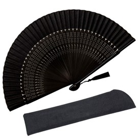 Zolee Zolee Small Folding Hand Fan - Chinese Japanese Vintage Bamboo Silk Fans - for Dance, Performance, Decoration, Wedding, Party, Gift (Sexy Black)
