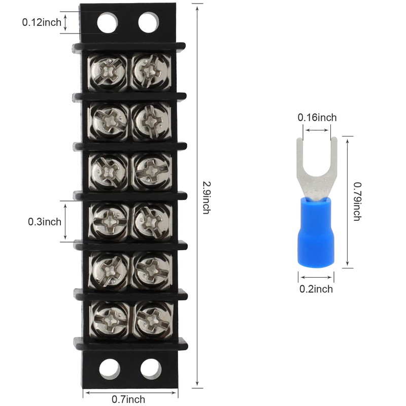 Terminal Block,2 Pack 6 Circuits 20-30A 200v-450v Dual Row Screw