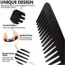 2Pcs Wide Tooth Hair Comb No Static, Detangling Styling Comb For Thick Long Curly Hair, No Handle Round Teeth, Reduce Hair Loss&Breakages, Shower Shampoo Detangler Comb For Women Men (Black)