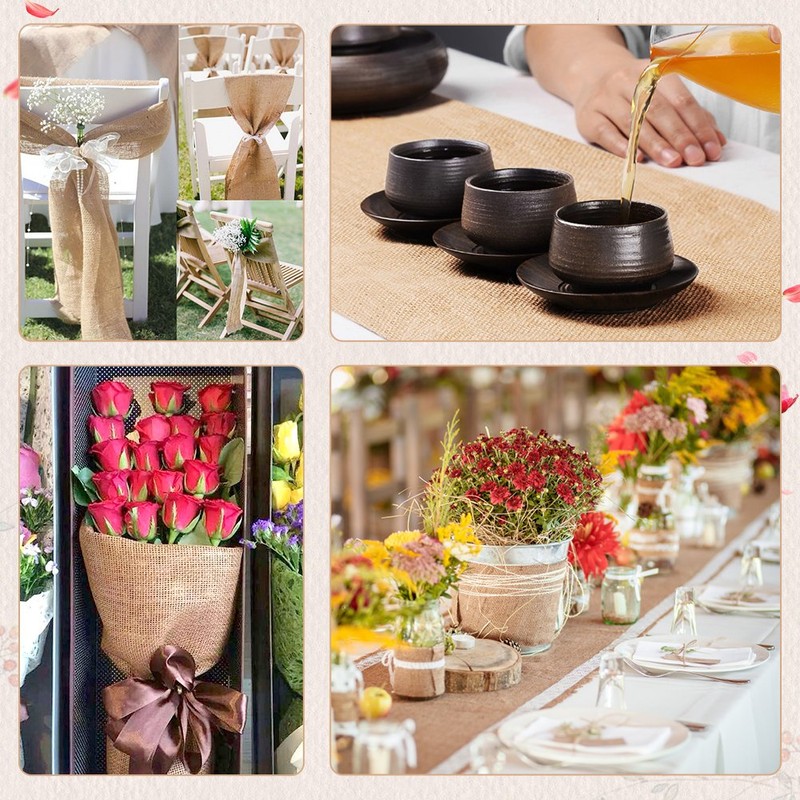 Burlap Natural Jute Burlap Table Decoration, Jute Roll, Ribbon, Decoration