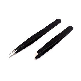 G.S Tweezers Set - Stainless Steel Slant Tip and Pointed Eyebrow Tweezer Set - Great Precision for Facial Hair, Ingrown Hair, Splinter, Blackhead and Tick Remover (Black) Best Quality
