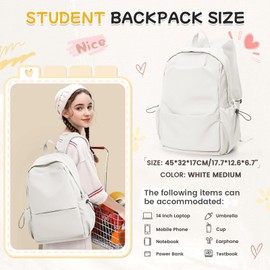 HYC00 School Backpack Womens Causal Travel School Bag for Teenage Girls Boys Secondary College Backpack Lightweight 14 Inch Laptop Rucksack Bag for Women Casual Daypack Bookbag for Work Travel, White