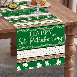 St. Patrick's Day Table Runner, Cheerful Shamrock Table Runners, for Indoor Outdoor Home Party Decor, Holiday Spring Kitchen Dining Table Decoration, 13x72 Inches