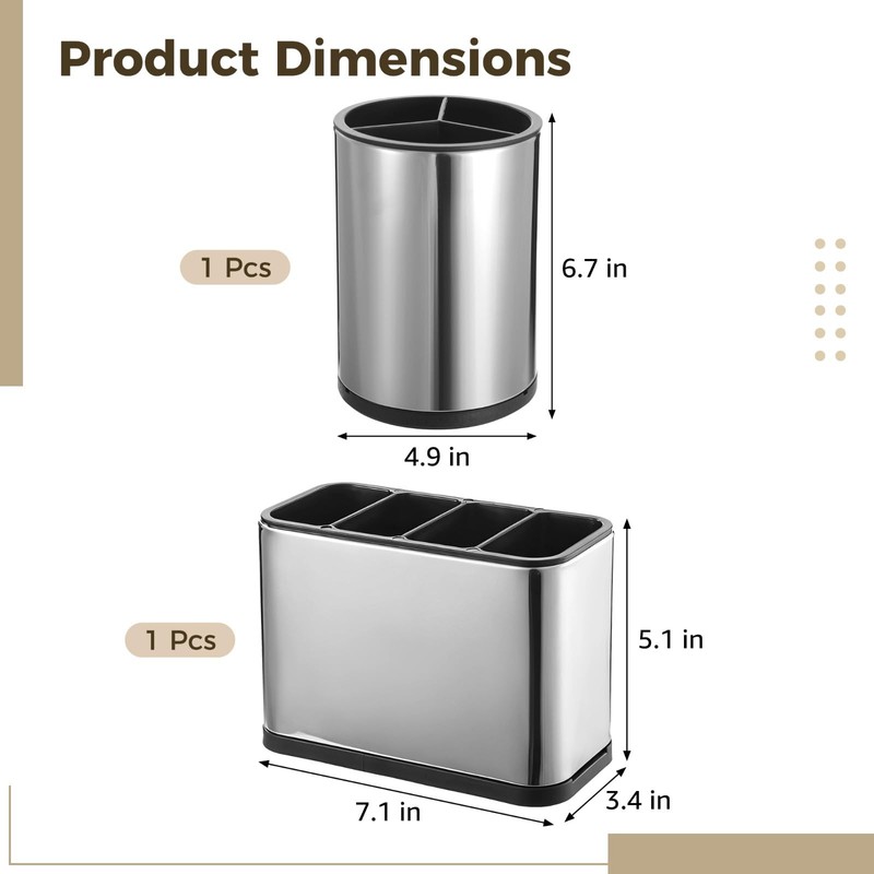 NIMBLOOM 2 PCS Kitchen Utensil Holder Set, Stainless Steel Countertop