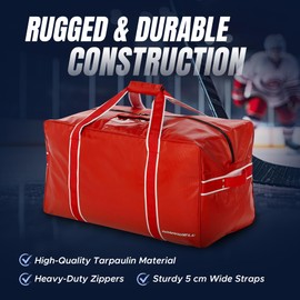 Winnwell Classic Team Hockey Bag - Sports Equipment Bags for Ice Hockey, Football, Ringette Gear - Stores Shoulder Elbow Shin Pads, Gloves, Skates, Neck Guard, Helmut, Tape (Senior Red)