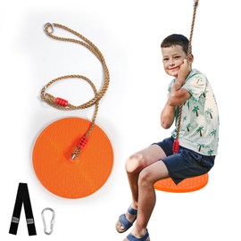 Rotating Disc Swing for Kids - 360° Swivel Seat, No Assembly, Portable Rope Swing - Indoor/Outdoor for Trees, 330lbs Capacity, Ages 3+ (Orange)