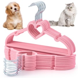 Sunnymove 24 Pcs Dog Clothes Hangers 13'' Non-Slip & 360° Swivel Pink Velvet Pet Hangers for Dogs and Cats Rustproof Metal Hooks, Space-Saving for Home Storage & Grooming Salons