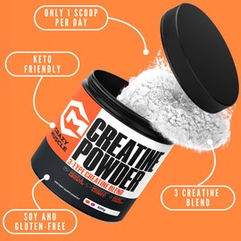 Crazy Muscle Creatine Monohydrate Powder 5g, Premium 3X ThreeAtine Micronized Creatine, 60 Servings, Unflavored Pre & Post Workout Muscle Mass & Strength Support