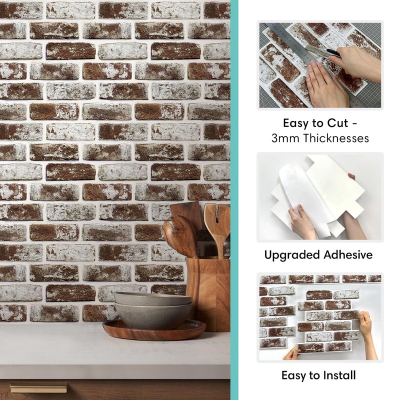Commomy 10 Pcs Faux Brick Wall Panels - Small Size