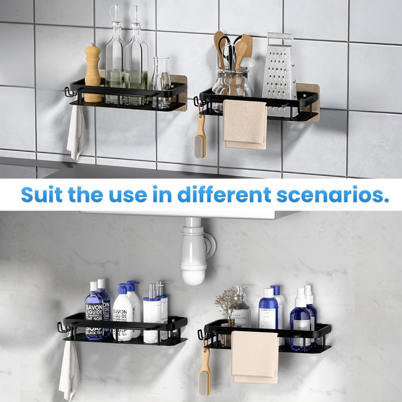 Styptika 2-Pack Adhesive Shower Caddy – Rustproof Aluminum Black Shower