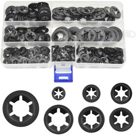 BDS-HOME 340 PCS 7sizes Internal Tooth Starlock Washers Assortment Kit, 65Mn Steel Fasteners Washers Black Oxide Finish Quick Speed Locking Washers