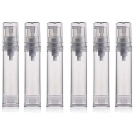 12PCS 10ML / 0.34oz Transparent Small Ounce Empty PS Plastic Airless Vacuum Pump Press Bottle Jar Pot Vial Container For Cosmetic Makeup Serums Cream Lotion Travel Toiletries Liquid Toner Sample