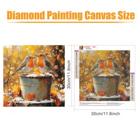 KEYIFA 5D DIY Robins Diamond Painting Kits for Adults, Full Drill Canvas Photo Diamond Art, Birds Crystal Art Diamond Painting Craft Kits for Beginners, Home Wall Decor 30x30cm