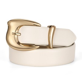 TRIWORKS - Cinturón de piel para mujer, Beige, Fit Size 36"-40"