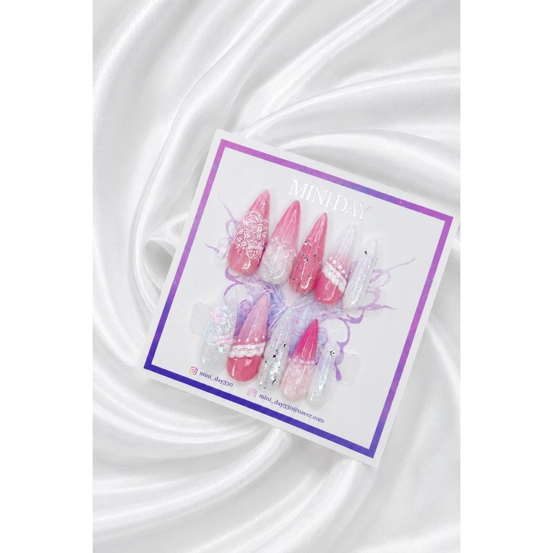 Pink Veil Handmade Nail Tips - Ballerina / 핑크 베일