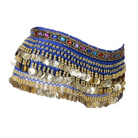 ａ aternee Belly Dance Hip Scarf Sequin Tassel Skirt Sparkly Waist Chain Bellydance Hip Belt for Women Girls Dancer Performance Festival, blue