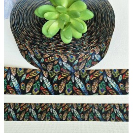 7/8 & 1.5" (1 YD) Feather Grosgrain Ribbon Indian Native American Feathers - 1.5 inch
