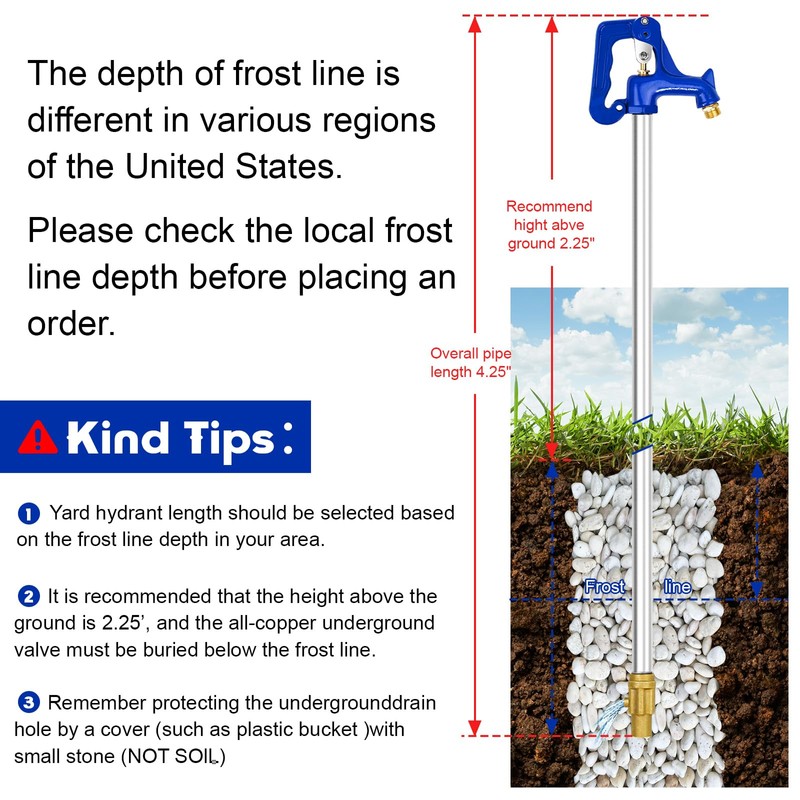 4.25FT Frost Proof Yard Hydrant,Freezeless Frost Free Outdoor Water Hydrant,3/4"