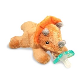 RaZbaby RaZbuddy Stuffed Animal Pacifier Holder for Newborns & Up, Made in the USA, Detachable Orthodontic JollyPop Pacifier, Medical-Grade 100% BPA-Free Silicone, Baby Shower, 0 Months+ (Triceratops)