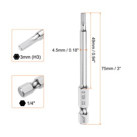 QUARKZMAN Hexagon Hex Screwdriver Bit Set 3 mm (H3) Metric 1/4 Inch Magnetic 75 mm (3 Inch) S2 Steel Screwdriver Bits Key Hex Set of 2