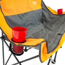 Creative Outdoor Distributor Luxury Camp Chair, Steel Frame & Polyester Fabrics, Folds Compact, Storage Bag Included (Cup Holder + 2 Person, Orange)