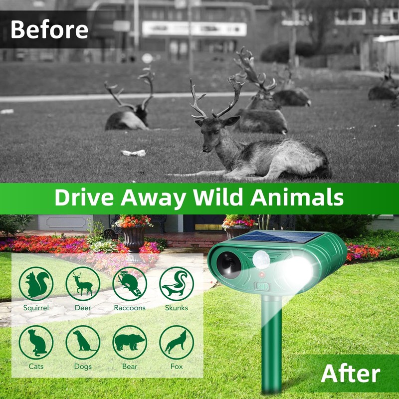 2026 Upgraded Solar Ultrasonic Animal Repeller Outdoor with Motion Sensor