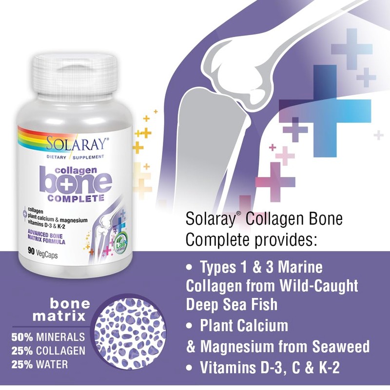 Solaray Collagen Bone Complete - Marine Collagen Capsules with Calcium,