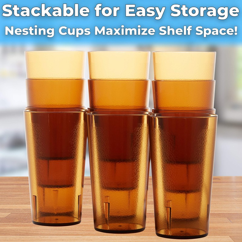 Restaurant Grade, BPA-Free 12oz Amber Plastic Cups 24pk. Super Durable,