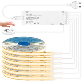 HOTUT COB LED Strip, Warm White, Pack of 6, 1 m USB COB LED Strip Set with Touch and Hand Sweep Dimmer Switches, LED Lighting for Cabinet, Showcase, Acoustic Panels