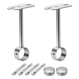 uxcell Ceiling-Mount Bracket, Wardrobe Pipe Bracket, 32mm Dia, Shower Curtain Closet Wardrobe Rod Lever Support Holder Pipe Flange Socket 2pcs(150mm Height)