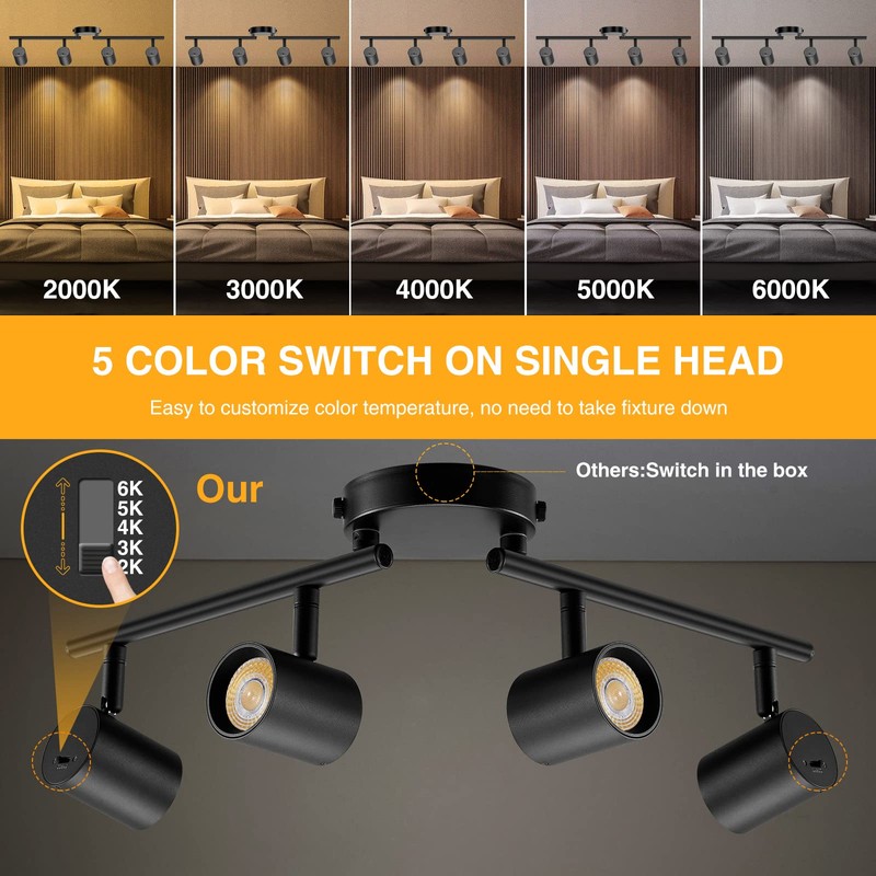 VANoopee 5-Color 4 Light Black LED Track Lighting Fixtures Ceiling