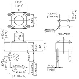 Lightning Parts Tact Switch Push Button Switch for Board 1.0 inch (2.54 mm) Pitch 4 Pin DIP Pack of 10 Black