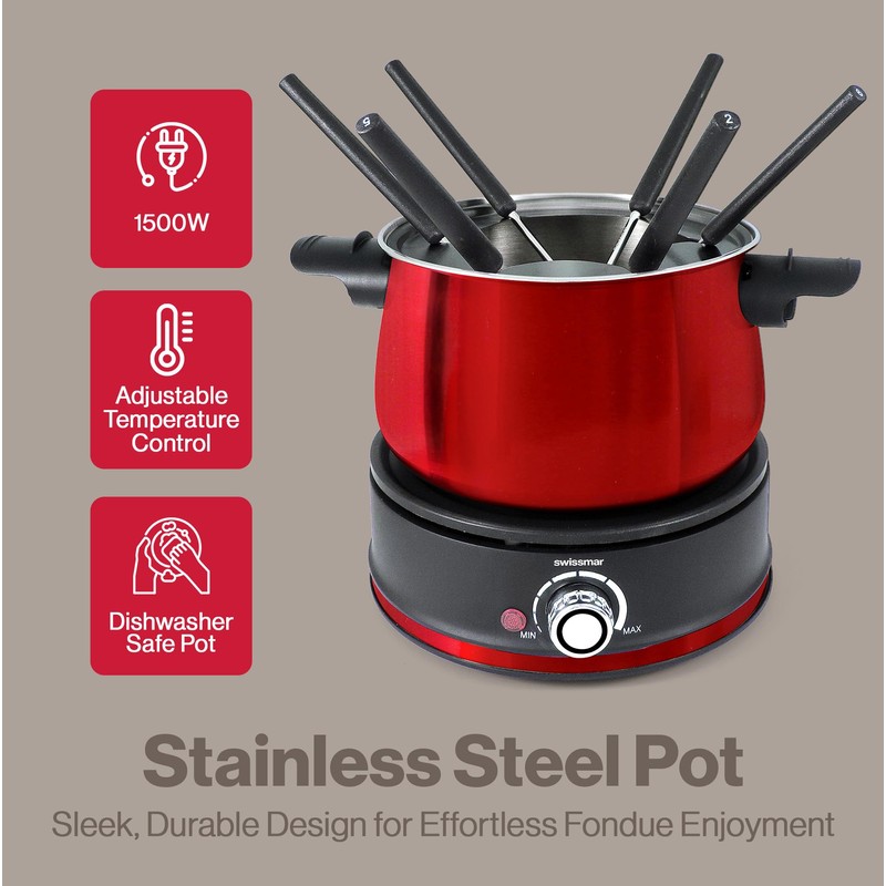 Swissmar Arolla 10 Pieces Stainless Steel Electric Fondue Set -