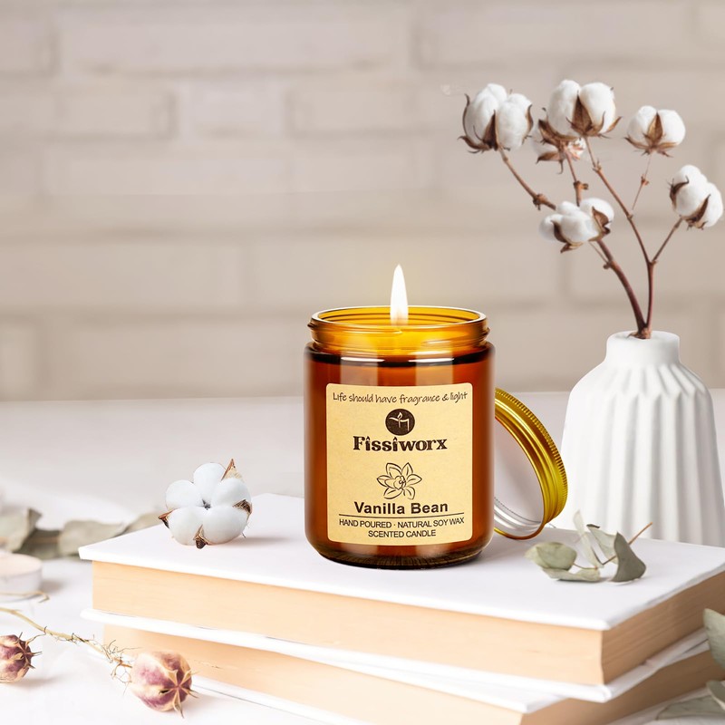 Fissiworx Vanilla Scented Candle Set 2 Pack, Candle for Home