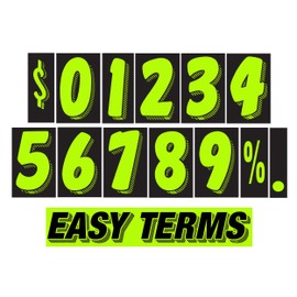 EZ-Line Windshield Stickers – 180 Pack with Numbers 0-9, $ Signs, for Sale, Vibrant Florescent Colors, Self-Adhesive, Tear-Resistant – Auto Sales and Services (EZ109-13DZN-EZ115-EasyTerms-2DZN)